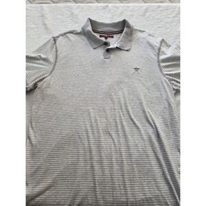 7 For All Mankind Polo Shirt Mens Medium Gray Striped 100% Cotton Designer...